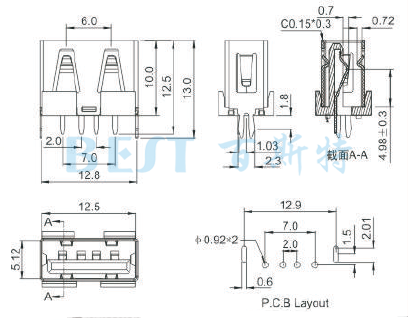 USB插座USB-A-21参考图纸