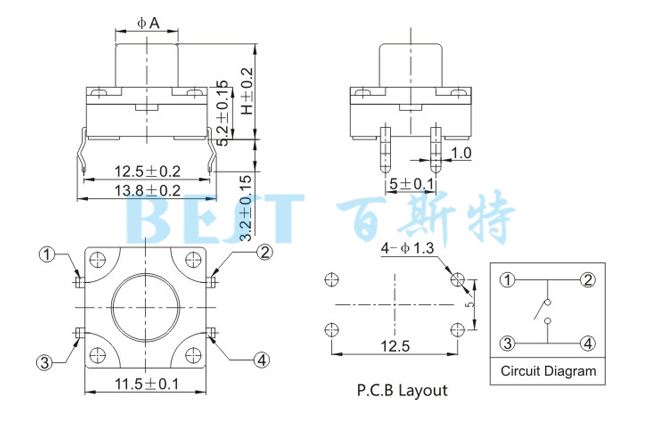 轻触开关TS-1103K参考图纸